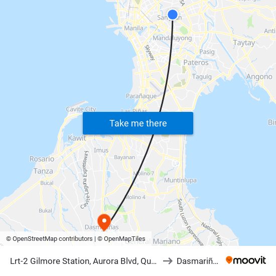 Lrt-2 Gilmore Station, Aurora Blvd, Quezon City, Manila to Dasmariñas City map