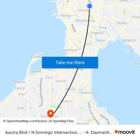 Aurora Blvd / N Domingo Intersection, Quezon City, Manila to Dasmariñas City map