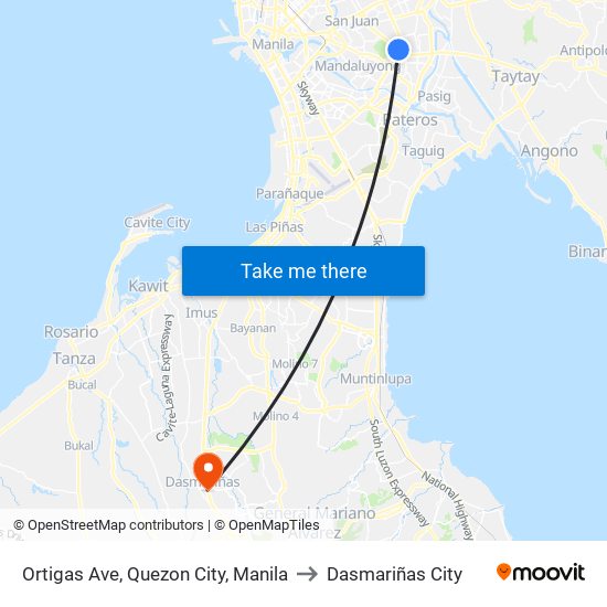 Ortigas Ave, Quezon City, Manila to Dasmariñas City map