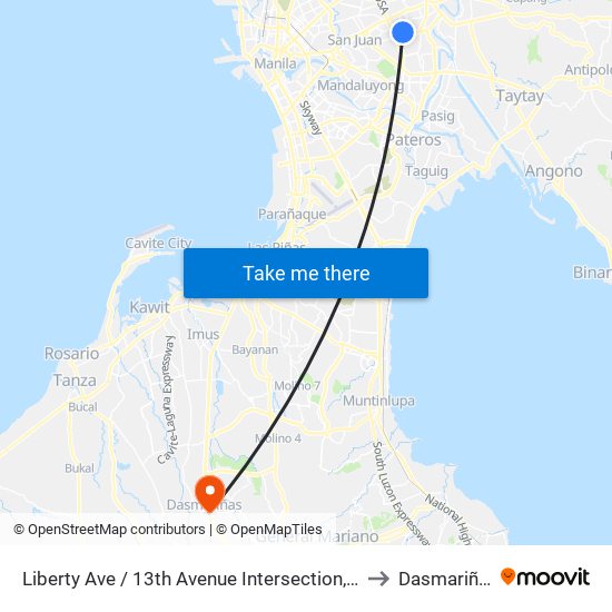 Liberty Ave / 13th Avenue Intersection, Quezon City, Manila to Dasmariñas City map