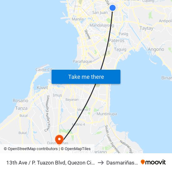13th Ave / P. Tuazon Blvd, Quezon City, Manila to Dasmariñas City map