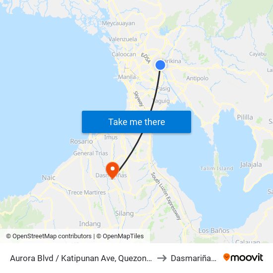 Aurora Blvd / Katipunan Ave, Quezon City, Manila to Dasmariñas City map