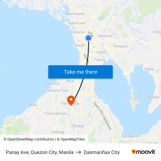 Panay Ave, Quezon City, Manila to Dasmariñas City map