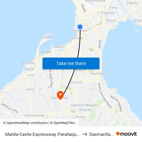 Manila-Cavite Expressway, Parañaque City, Manila to Dasmariñas City map