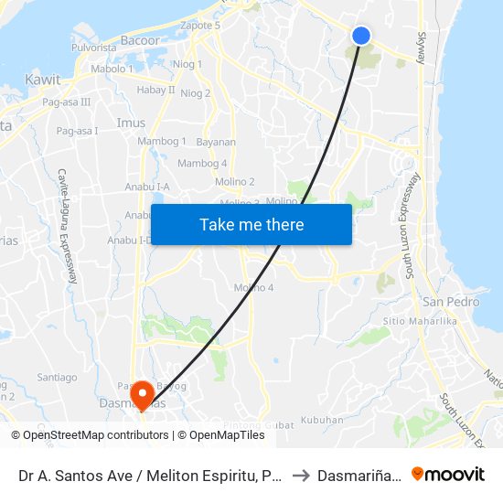 Dr A. Santos Ave / Meliton Espiritu, Parañaque City to Dasmariñas City map