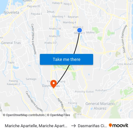 Mariche Apartelle, Mariche Apartelle to Dasmariñas City map