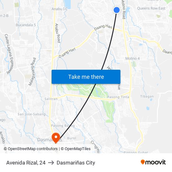Avenida Rizal, 24 to Dasmariñas City map