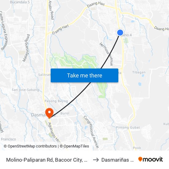 Molino-Paliparan Rd, Bacoor City, Manila to Dasmariñas City map