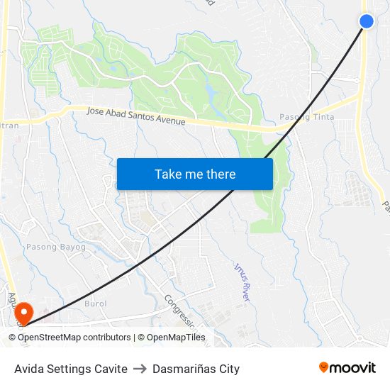 Avida Settings Cavite to Dasmariñas City map