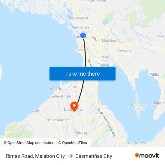 Rimas Road, Malabon City to Dasmariñas City map