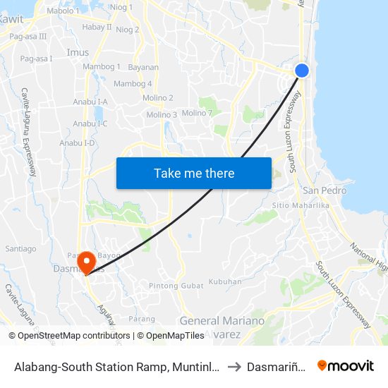 Alabang-South Station Ramp, Muntinlupa City, Manila to Dasmariñas City map