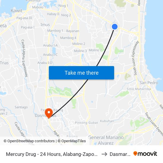 Mercury Drug - 24 Hours, Alabang-Zapote Road, Muntinlupa City, Manila to Dasmariñas City map