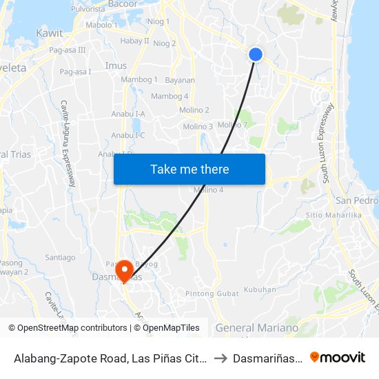 Alabang-Zapote Road, Las Piñas City, Manila to Dasmariñas City map