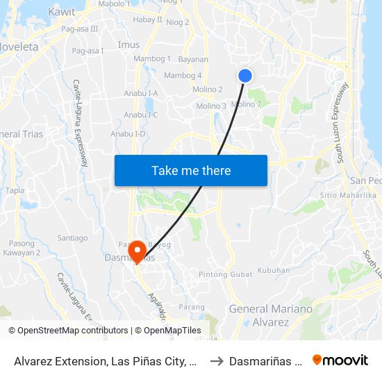 Alvarez Extension, Las Piñas City, Manila to Dasmariñas City map