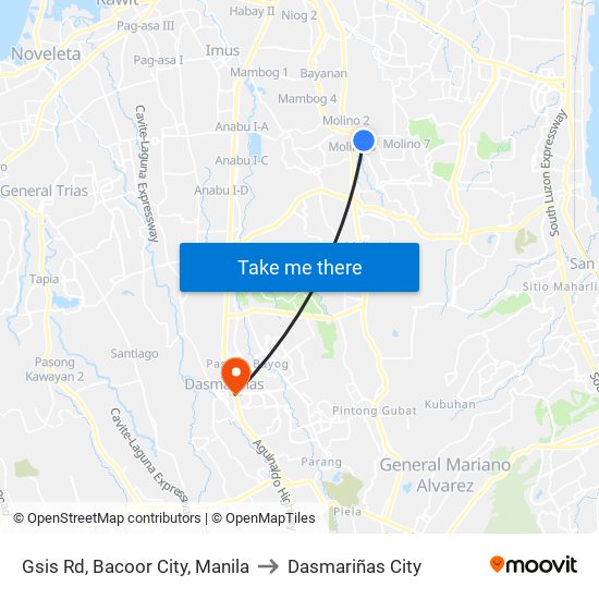 Gsis Rd, Bacoor City, Manila to Dasmariñas City map