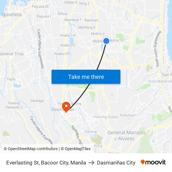 Everlasting St, Bacoor City, Manila to Dasmariñas City map