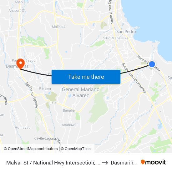 Malvar St / National Hwy Intersection, Biñan City, Manila to Dasmariñas City map