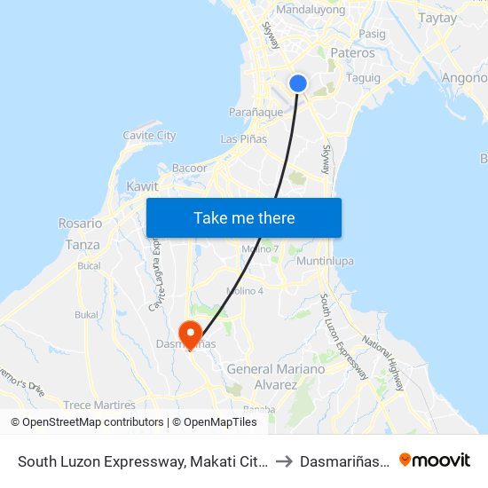 South Luzon Expressway, Makati City, Manila to Dasmariñas City map