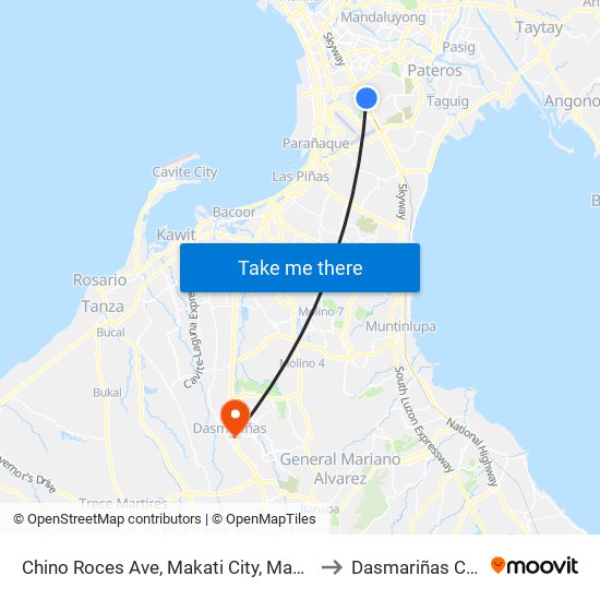 Chino Roces Ave, Makati City, Manila to Dasmariñas City map