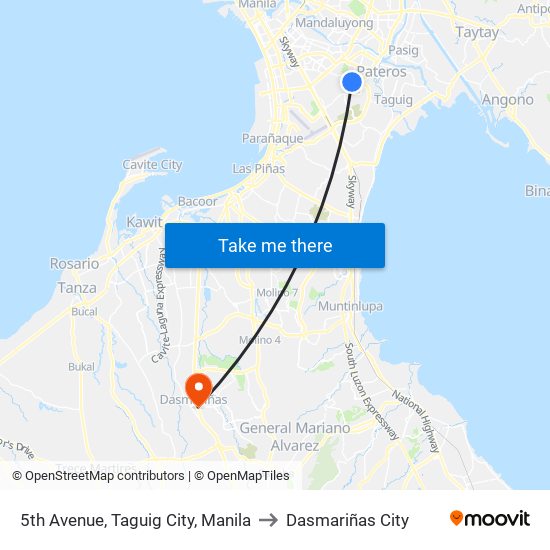 5th Avenue, Taguig City, Manila to Dasmariñas City map