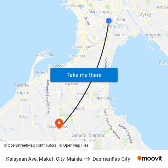 Kalayaan Ave, Makati City, Manila to Dasmariñas City map