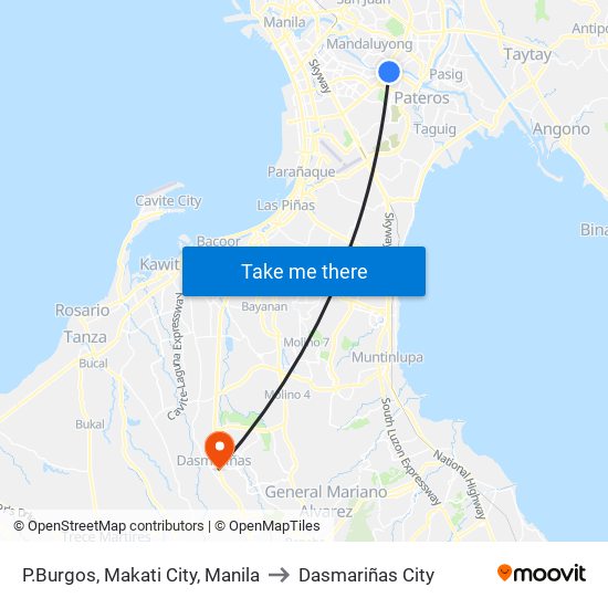 P.Burgos, Makati City, Manila to Dasmariñas City map