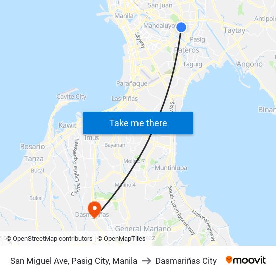San Miguel Ave, Pasig City, Manila to Dasmariñas City map