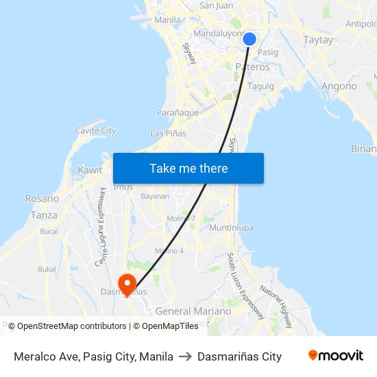 Meralco Ave, Pasig City, Manila to Dasmariñas City map