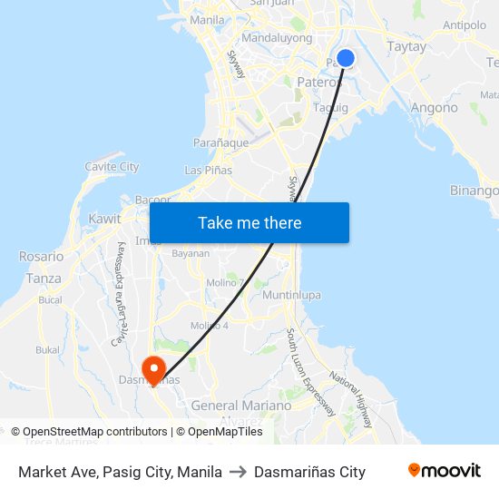 Market Ave, Pasig City, Manila to Dasmariñas City map