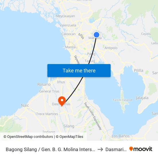 Bagong Silang / Gen. B. G. Molina Intersection, Marikina City, Manila to Dasmariñas City map
