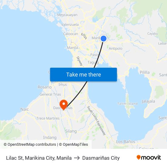 Lilac St, Marikina City, Manila to Dasmariñas City map