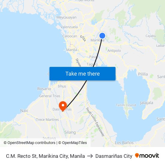 C.M. Recto St, Marikina City, Manila to Dasmariñas City map