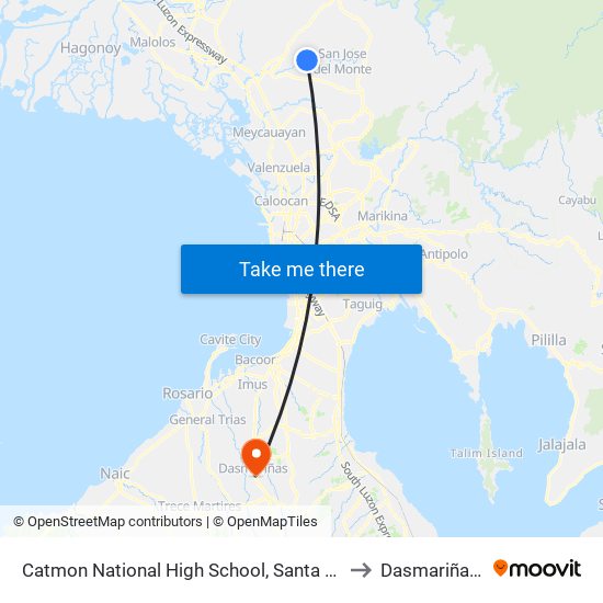 Catmon National High School, Santa Maria, Manila to Dasmariñas City map