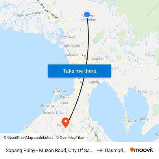 Sapang Palay - Muzon Road, City Of San Jose Del Monte, Manila to Dasmariñas City map
