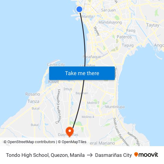 Tondo High School, Quezon, Manila to Dasmariñas City map