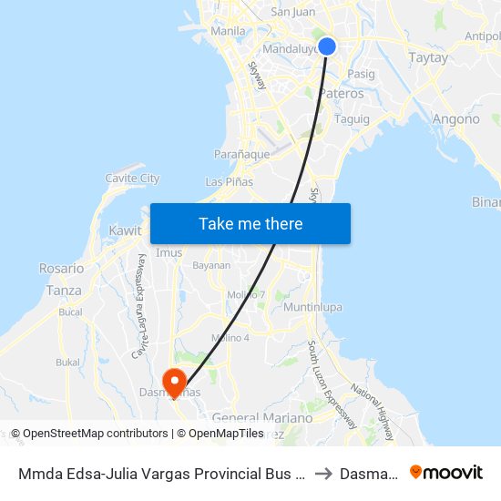 Mmda Edsa-Julia Vargas Provincial Bus Terminal, Mandaluyong City, Manila to Dasmariñas City map