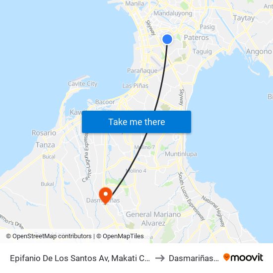 Epifanio De Los Santos Av, Makati City, Manila to Dasmariñas City map