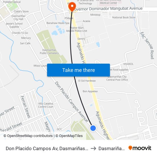 Don Placido Campos Av, Dasmariñas City, Manila to Dasmariñas City map
