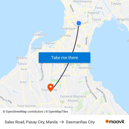 Sales Road, Pasay City, Manila to Dasmariñas City map