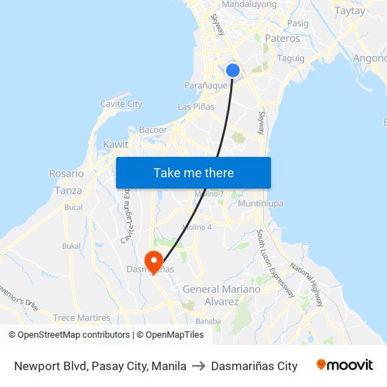 Newport Blvd, Pasay City, Manila to Dasmariñas City map