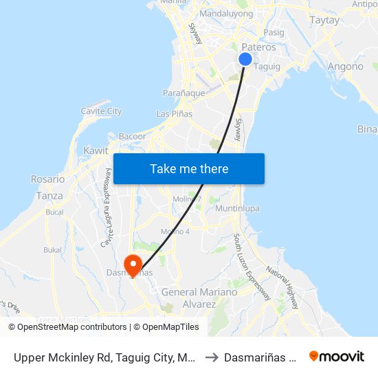 Upper Mckinley Rd, Taguig City, Manila to Dasmariñas City map