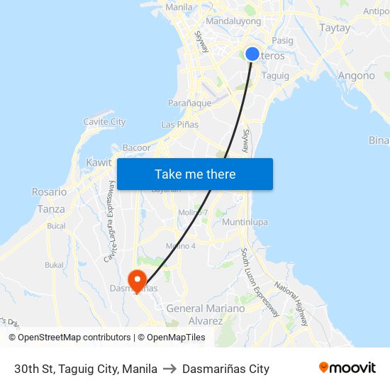30th St, Taguig City, Manila to Dasmariñas City map