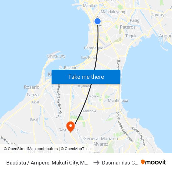 Bautista / Ampere, Makati City, Manila to Dasmariñas City map