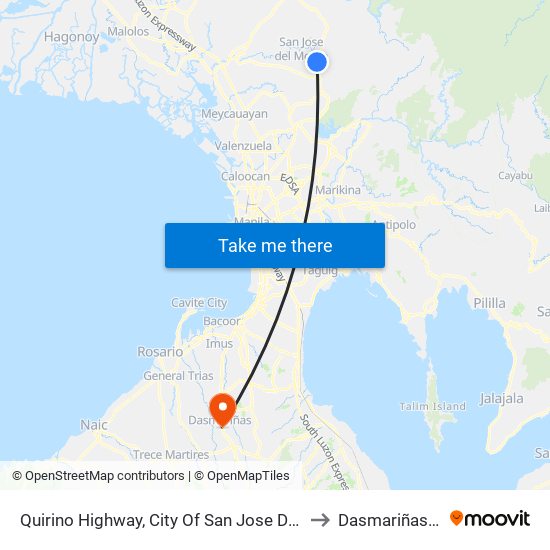 Quirino Highway, City Of San Jose Del Monte to Dasmariñas City map