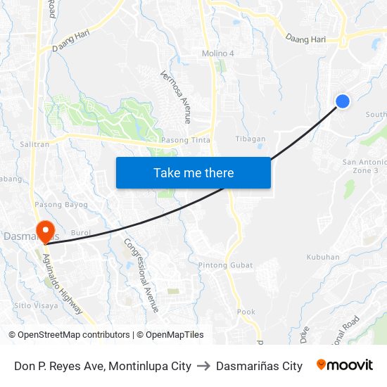 Don P. Reyes Ave, Montinlupa City to Dasmariñas City map
