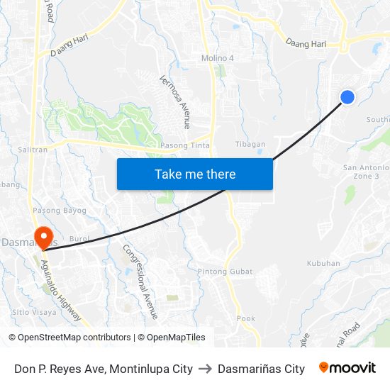 Don P. Reyes Ave, Montinlupa City to Dasmariñas City map