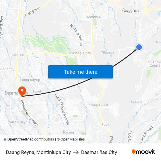 Daang Reyna, Montinlupa City to Dasmariñas City map