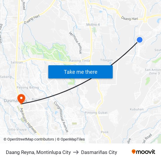 Daang Reyna, Montinlupa City to Dasmariñas City map
