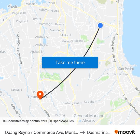 Daang Reyna / Commerce Ave, Montinlupa City to Dasmariñas City map