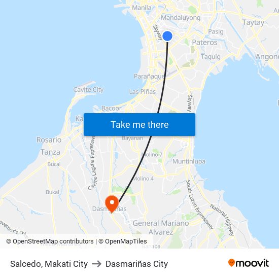 Salcedo, Makati City to Dasmariñas City map